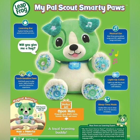 Leapfrog My Pal Scout Smarty Paws Interactive Green Dog Plush Kids Toy. - Picture 4 of 7